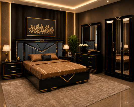 Luxury Black & Gold Modern Bedroom Interior Design