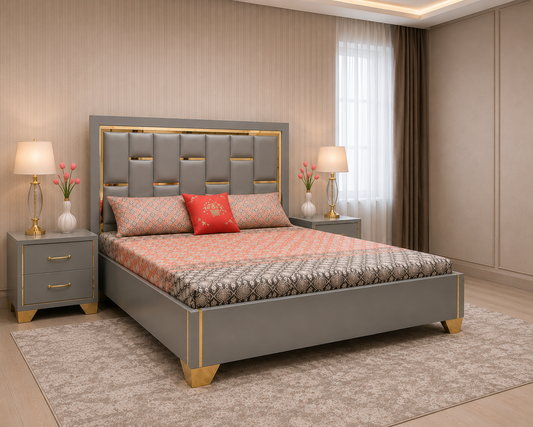 Modern Grey & Gold Luxury Bedroom Set