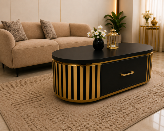Luxury White & Gold Oval Coffee Table with Storage    Limited Stock
