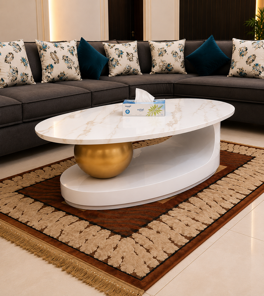 Luxury White Marble Center Table with Gold Accent Base  Limited Stock