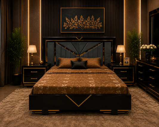 Luxury Black & Gold Modern Bedroom Interior Design