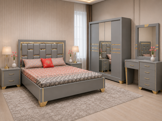Modern Grey & Gold Luxury Bedroom Set