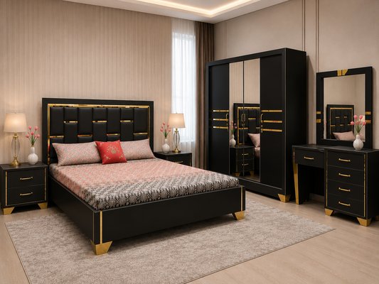 Elegant Black & Gold Modern Bedroom Set