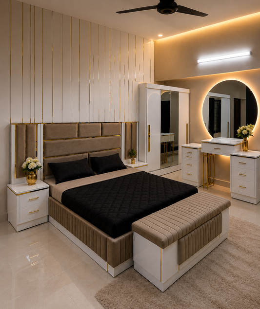 Modern White & Gold Luxury Bedroom Set